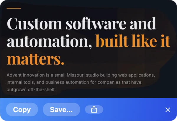Lasso capture toast with copy, save and share actions